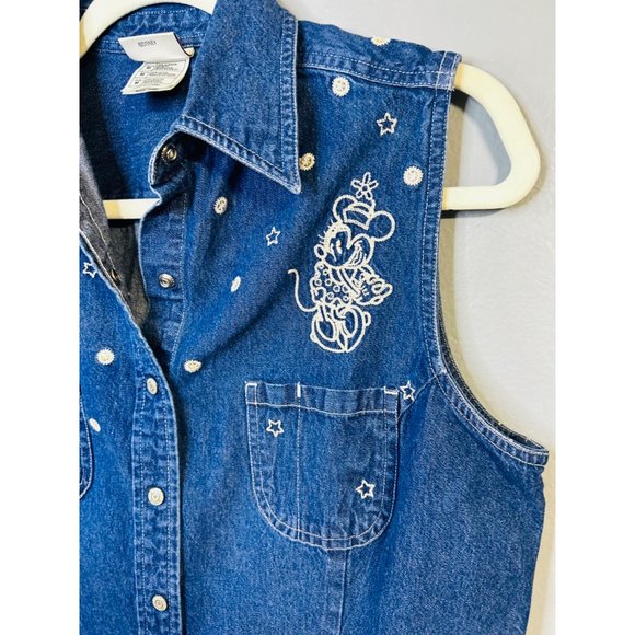 Vintage Disneys Micky & Minnie Embroided Denim Vest Size M - Picture 2 of 6